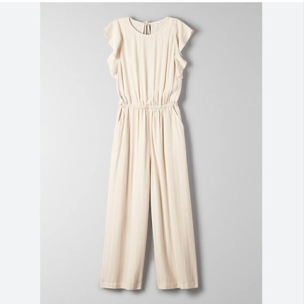 Aritzia Wilfred Fleurette Ruffled Wide Leg Jumpsuit Striped Cream Size Small